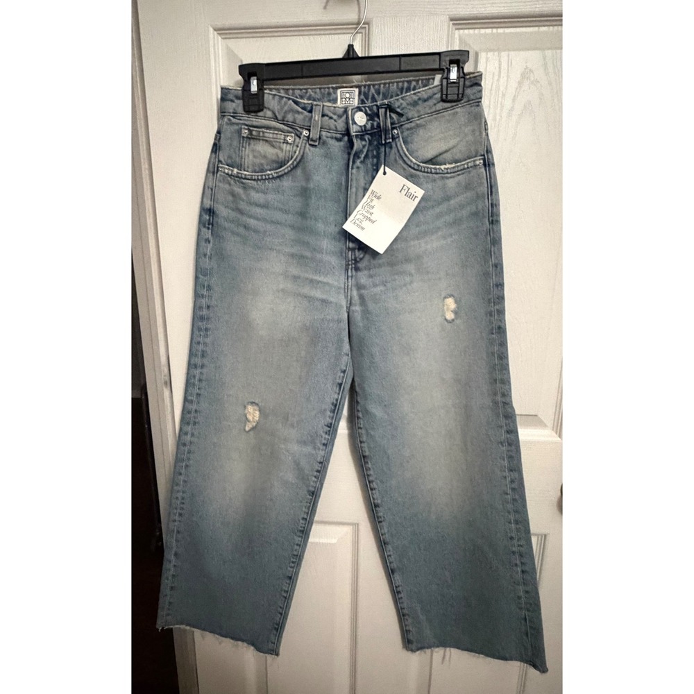 NEW Toteme | Organic Cotton Wide High Rise Flare Crop Distressed Sz 27